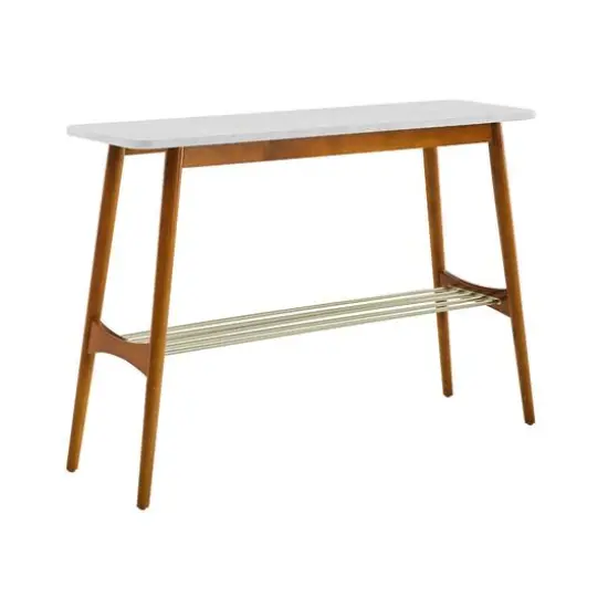 Walker Edison Faux White Marble/Acorn Tapered Leg Entry Table {1}