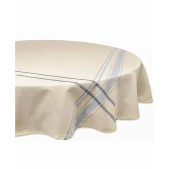 DII&reg; 70" Round Nautical Blue French Stripe Tablecloth {1}
