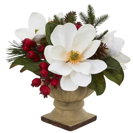 15" Magnolia, Pine & Berries Artificial Arrangement {1}
