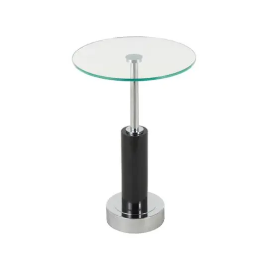 21" Black Marble Round Side End Accent Table with Silver Metal Rod & Base {9}