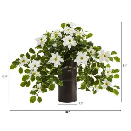 21" White Poinsettia & Variegated Holly Plant in Decorative Planter {3}