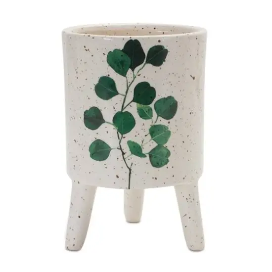 6" Footed Green Foliage Print Dolomite Planter Set {4}