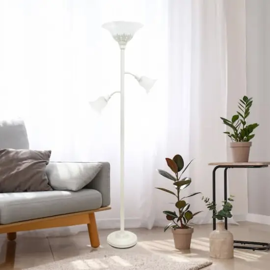 Lalia Home Torchiere Floor Lamp with 2 Reading Lights White/White Shades {3}