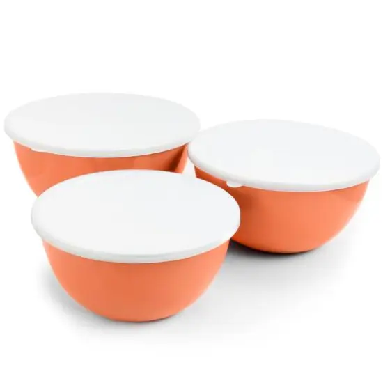 Gibson Home&reg; Plaza Cafe Coral 3-Piece Stackable Nesting Mixing Bowl Set with Lids {1}