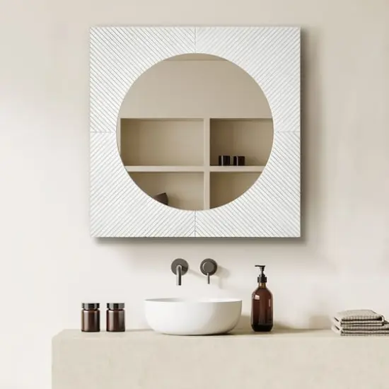 American Art Decor Carved Recollections Box Top Carved Mirror in Distressed White - 24" x 24" {3}