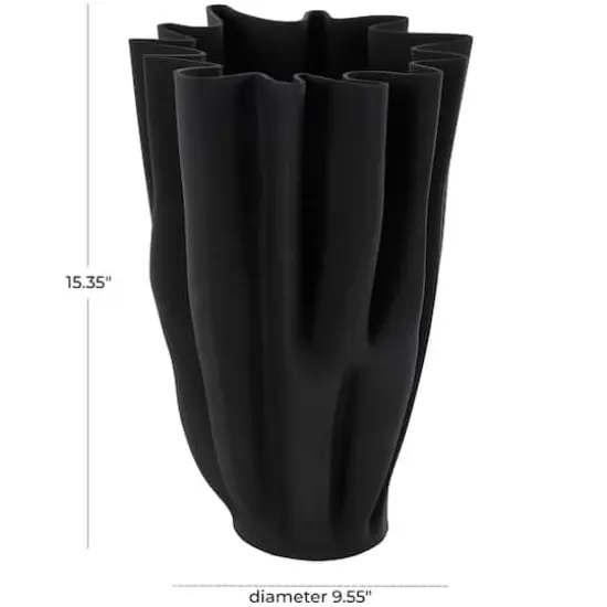 Black Abstract Fluted Ceramic Tulip Vase {5}