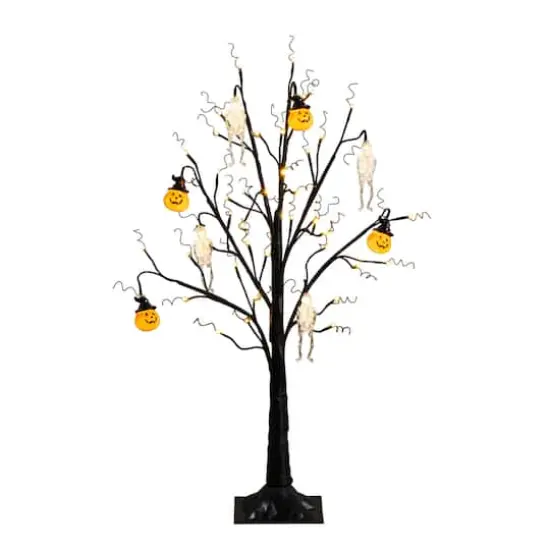 3ft. Pre-Lit Artificial Halloween Pumpkins and Skulls Ornament Tree with 48 Warm White LED Lights {4}