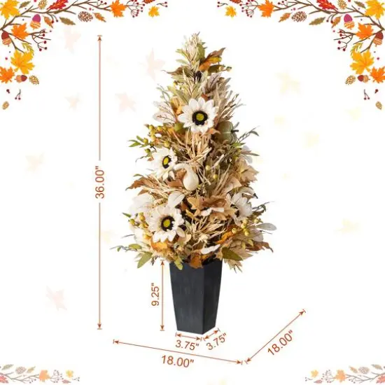 Glitzhome&reg; 36" Fall Neutral Sunflower, Pumpkin and Leaf Porch Tree {9}
