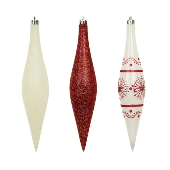 6 Pack 7.7" Red & White Glitter Shatterproof Teardrop Ornaments by Ashland® {1}
