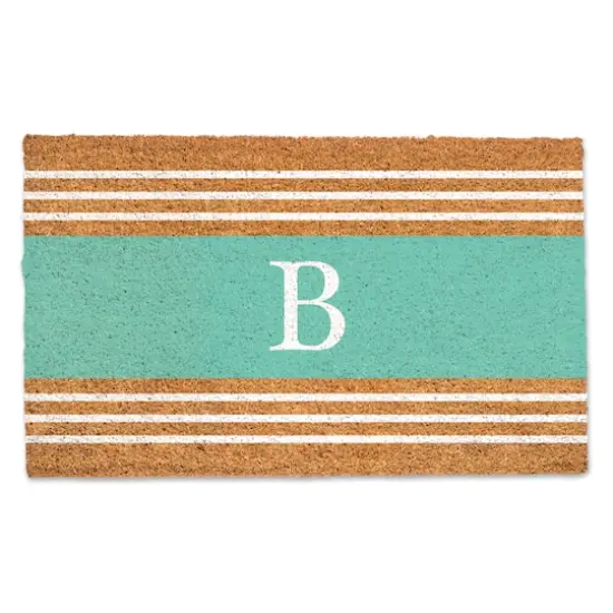Teal Monogram Stripe Doormat B {1}