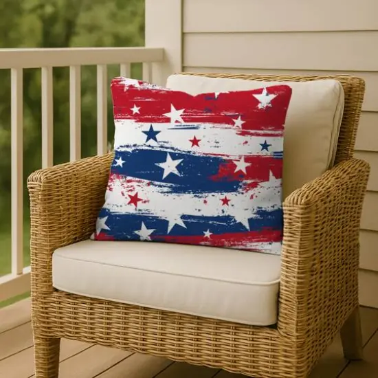 18" Distressed Stars & Stripes Indoor Outdoor Pillow {8}