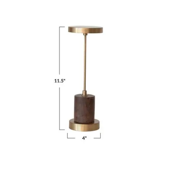 Hello Honey® 11.5" Antique Brass Finish Mango Wood & Metal Touch Sensor LED Table Lamp {4}