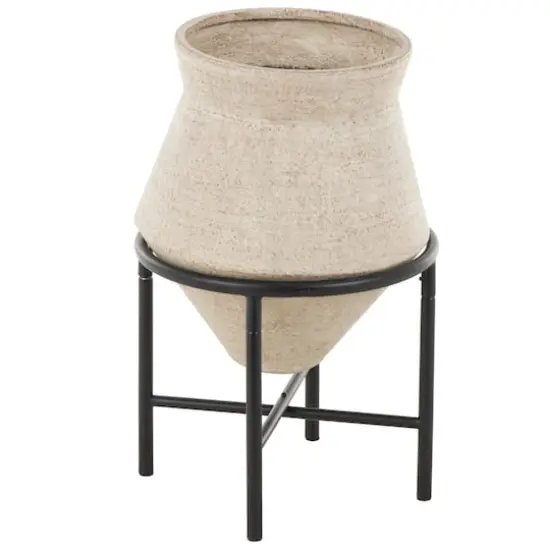 20" Beige Metal Wide Vase with Black Metal Stands {1}