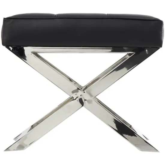 19" Leather Stool with Stainless Steel Supports Black {3}