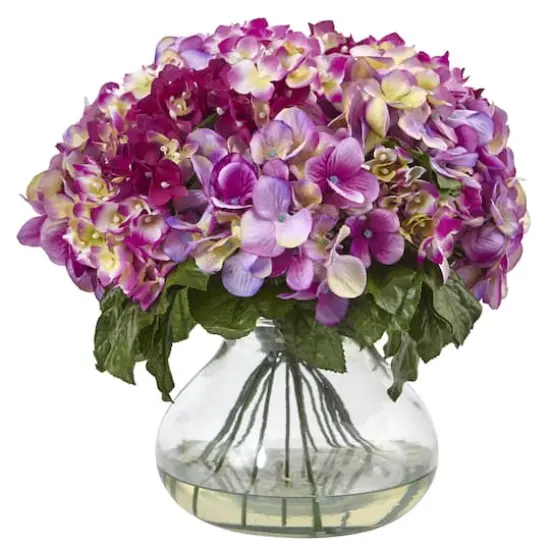 14.5" Pink Hydrangea Arrangement in Glass Vase {1}