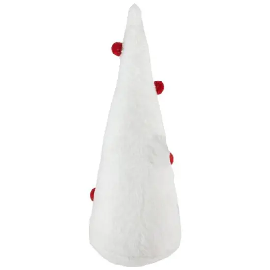 12" White Plush Christmas Cone Tree with Red Pompom Ornaments {10}
