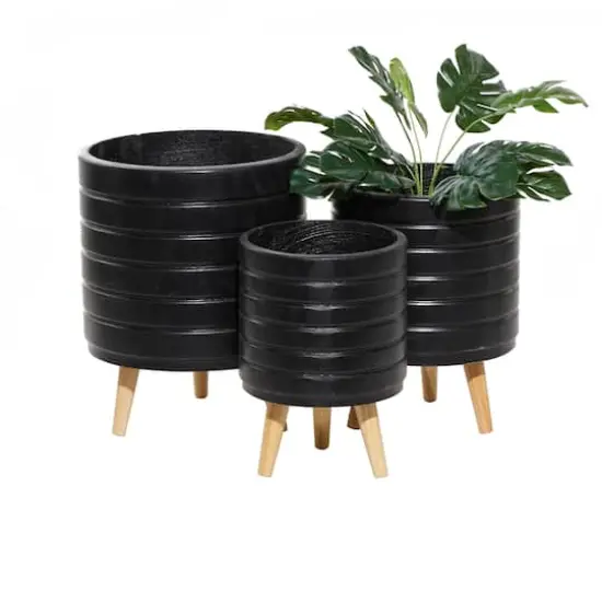 CosmoLiving by Cosmopolitan Set of 3 Black MgO Planter 18", 16", 15" {1}
