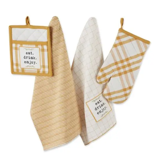 DII&reg; Eat, Drink & Enjoy Kitchen Towels, Potholder & Mitt Set Honey Gold {4}