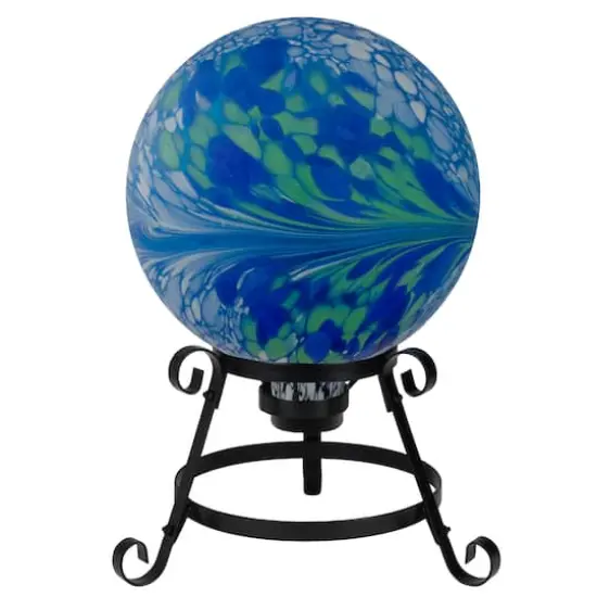 10" Blue White and Green Swirl Designed Glass Garden Gazing Ball {3}