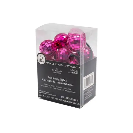 10ct. Warm White LED Pink Disco Ball Icon String Lights by Ashland&reg; {5}