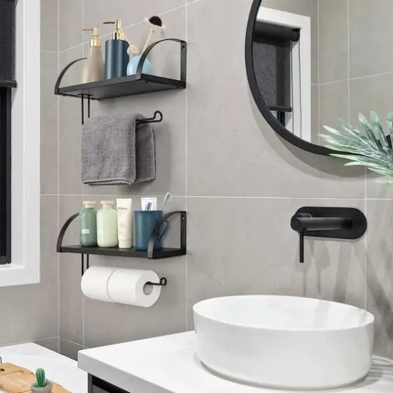 NEX&trade; 15" Wall Mounted Paper Towel Holder with Wood Shelf Black {5}