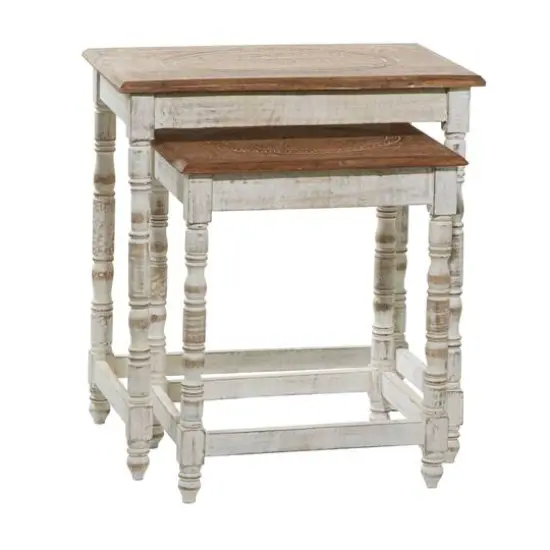 White Mango Wood Farmhouse Accent Table, 24" x 22" x 14" {1}