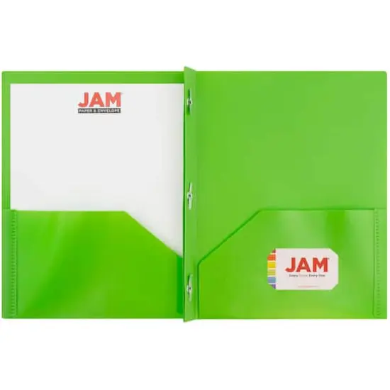 JAM Paper 9.5" x 11" Plastic 2 Pocket School POP Folders with Clasps, 6ct. Lime Green {5}