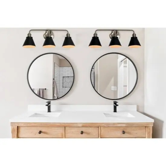 Hello Honey&reg; Robert Stevenson Lighting Josie Metal 3-Light Vanity with Shades Matte Black/Brushed Nickel {4}