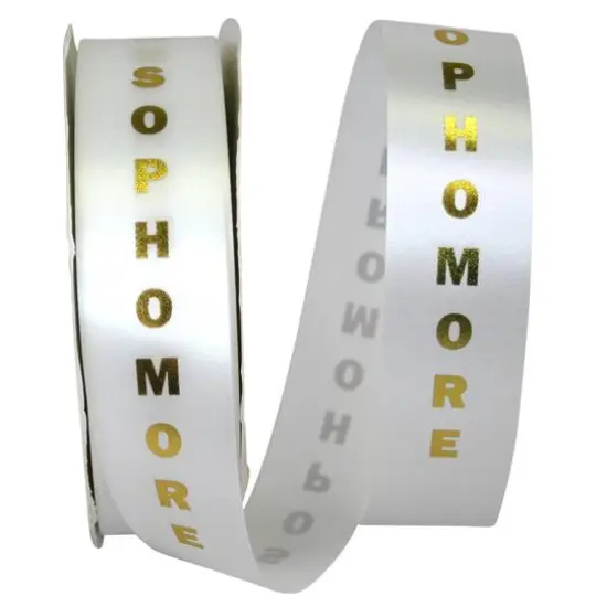 The Ribbon Roll 1.375" x 100yd. Satin Sophomore Ribbon White/Gold {2}