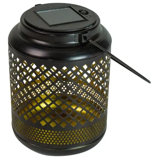 7" Black Diamond Cutout LED Outdoor Solar Lantern with Handle {4}