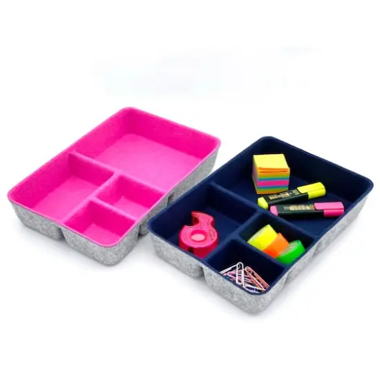 Welaxy 2 Piece Felt 4 Compartment Drawer Organizer Trays Navy and Hot Pink {1}