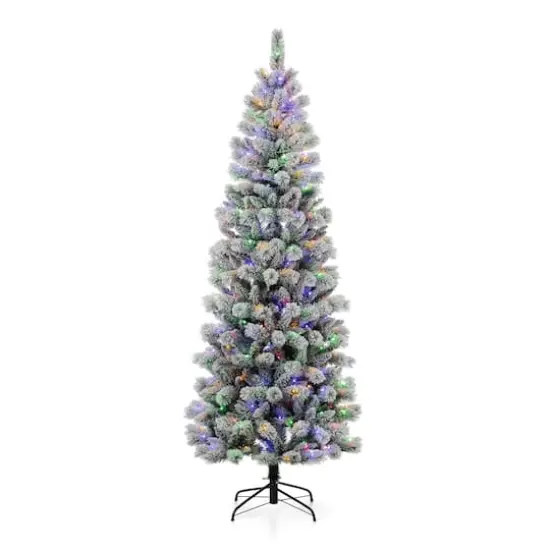 7.5ft Pre-Lit Flocked Pine Artificial Christmas Tree, Color Changing LED Lights {1}
