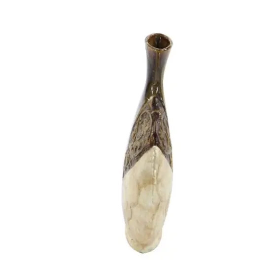 Brown Ceramic Traditional Vase, 14" x 11" x 3" {5}