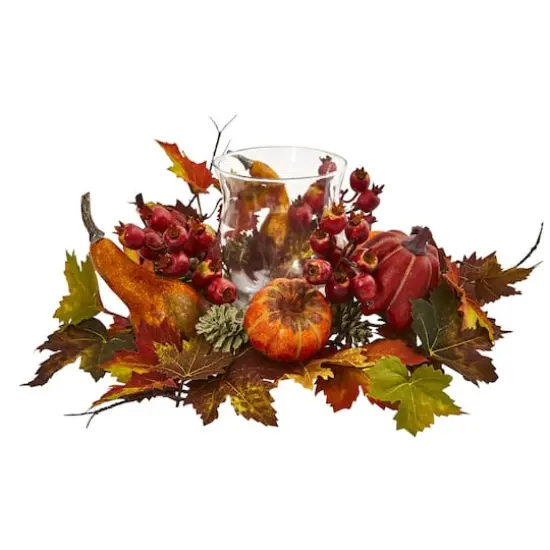 16" Pumpkin, Gourd, Berry & Maple Leaf Candelabrum {1}