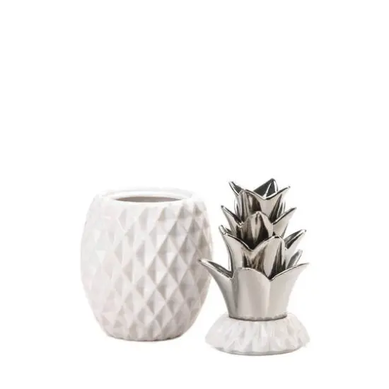 12" Silver Topped Porcelain Pineapple Jar {3}