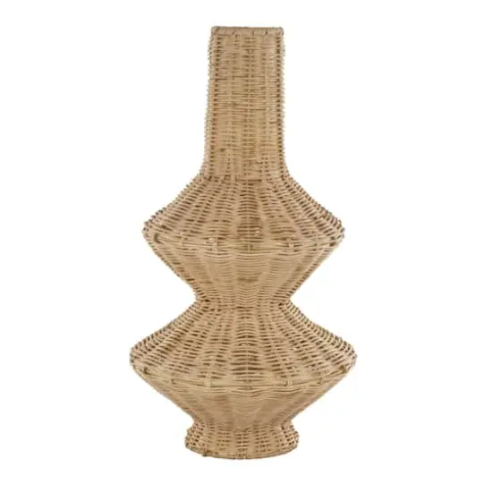 16" Brown Rattan Handmade Fluted Hourglass Vase {4}