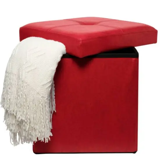 Simplify Faux Leather Folding Storage Ottoman Cube Red {9}