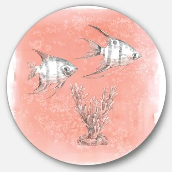 Designart - Coastal Sea Life III fish sketches - Nautical & Coastal Metal Circle Wall Art {1}