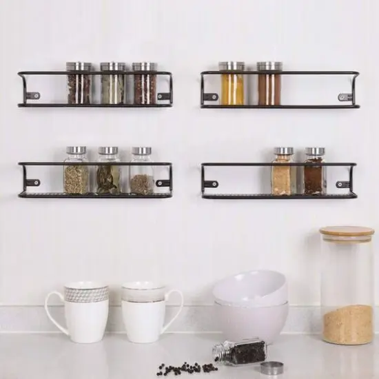 NEX&trade; Large Brown Wall-Mounted Spice Racks with Guard Rail, 4ct. {7}