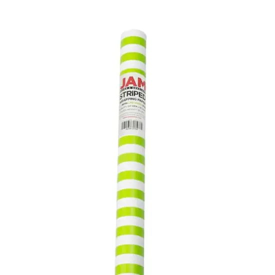 JAM Paper Striped Gift Wrap Lime Green and White {6}