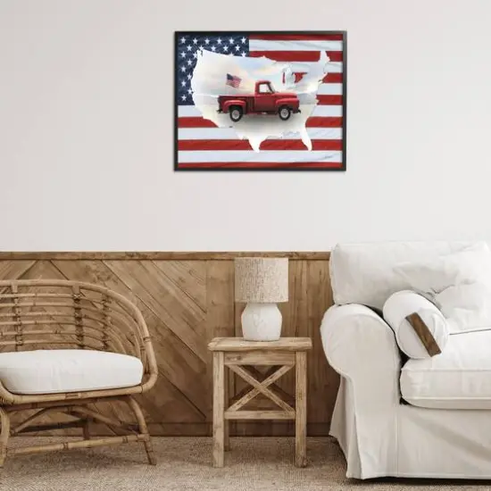 Stupell Industries Farmhouse American Flag Framed Giclee Art Black {3}
