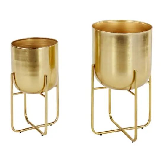 Metal Contemporary Stand Planter Set Gold {1}