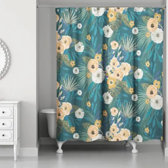 Tropical Floral Shower Curtain Teal {3}