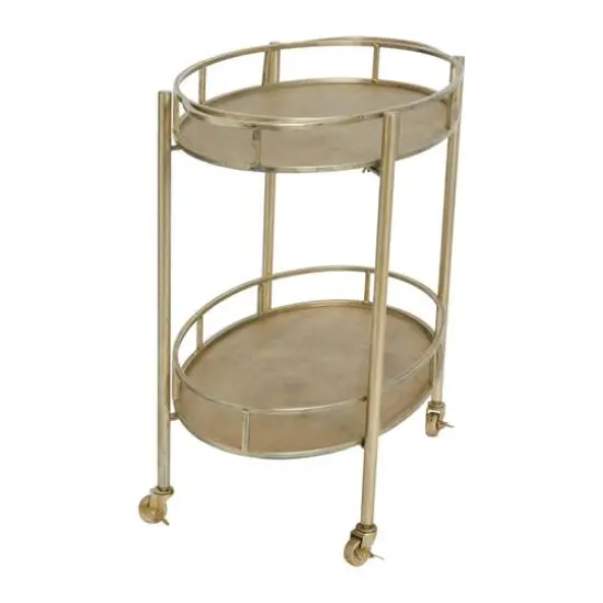 Hello Honey&reg; 30" Beige 2-Tier Metal Bar Cart With Locking Caster Wheels {7}