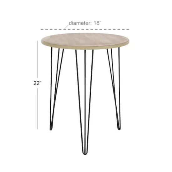 22'' Brown Wood & Black Metal Modern Accent Table {4}
