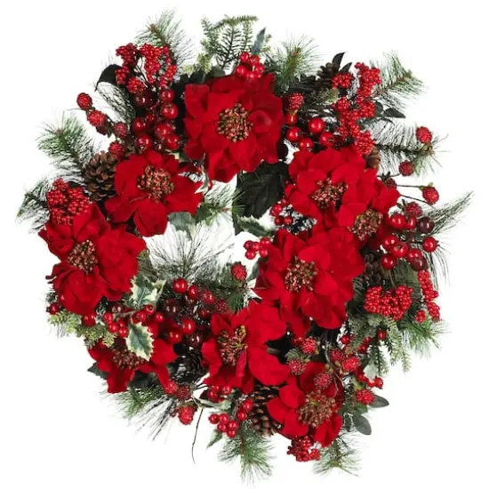 24" Red Poinsettia & Berry Wreath {1}