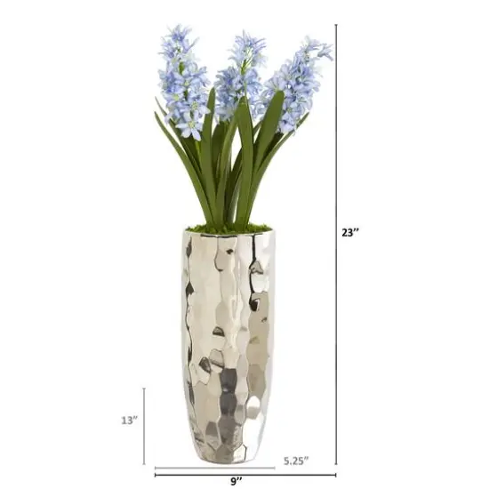 Hyacinth Artificial Arrangement in Silver Vase {3}