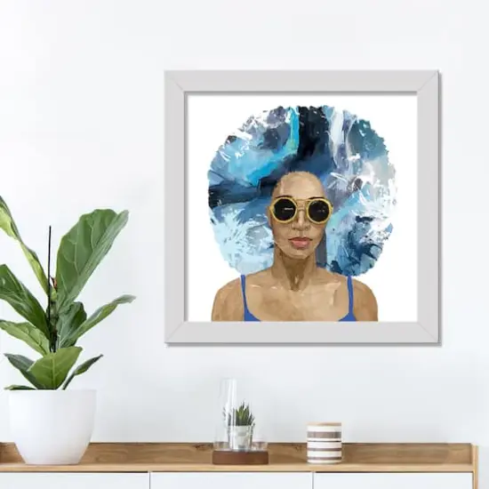 Cool Blue Hair White Framed Print {4}