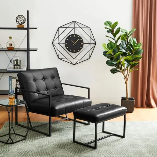 Glitzhome&reg; Modern Thick Leatherette Accent Stool Black {8}