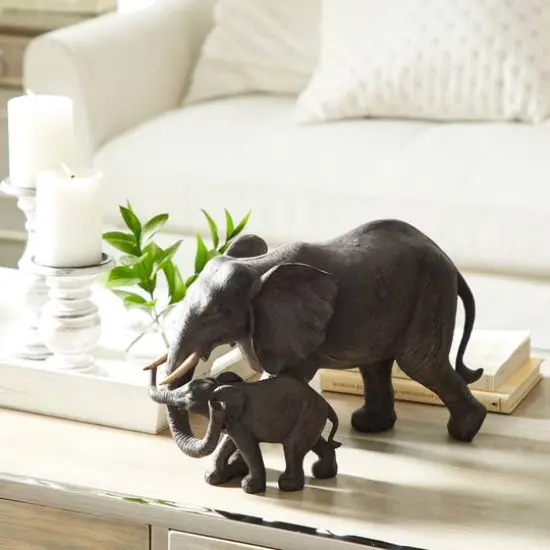 14" Dark Brown Eclectic Elephant Sculpture {9}